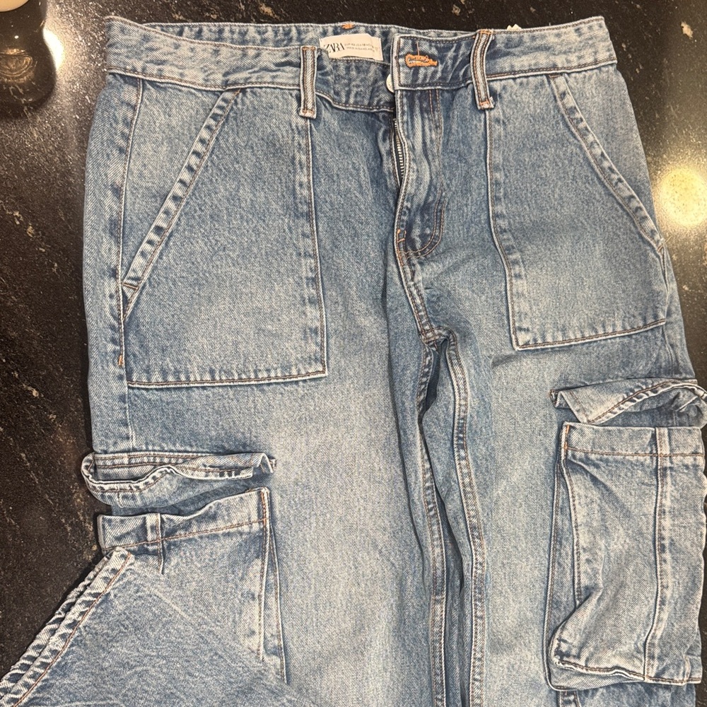 Zara Light Blue Denim Cargo Pants